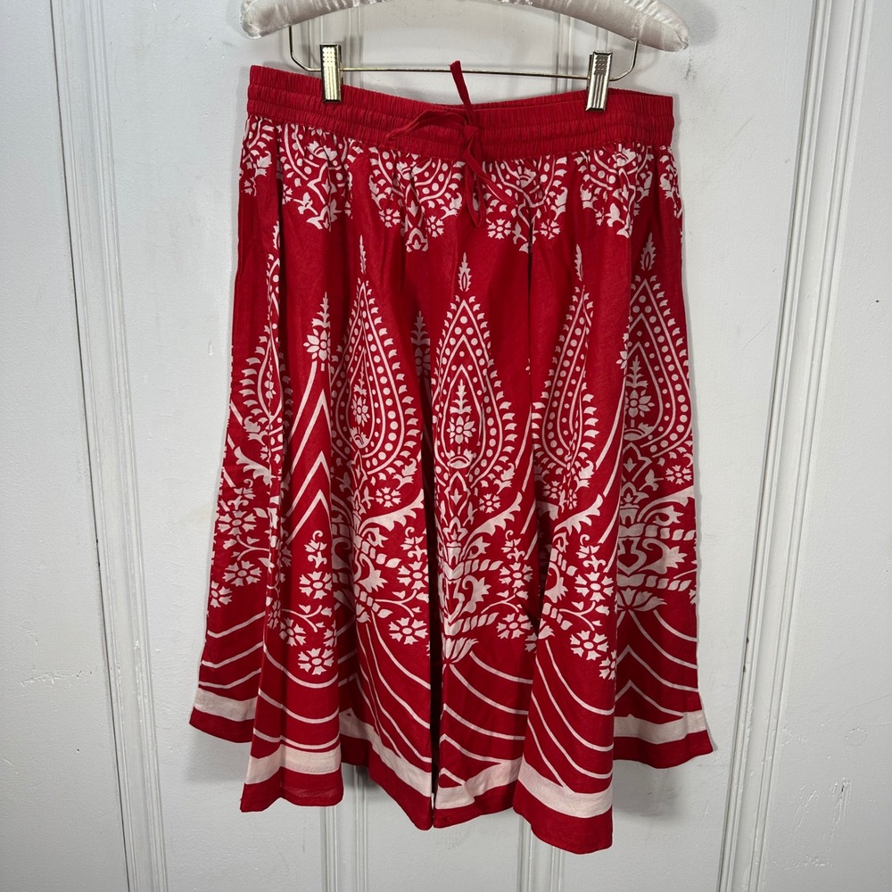 Collections Etc Paisley Midi Skirt Womens Large Red Excellent Cotton Boho A-Line